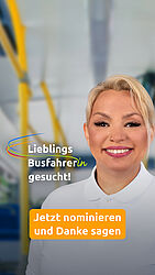 Eine BusfahrerIn als Kampagnenmotiv LieblingsbusfahrerIn
